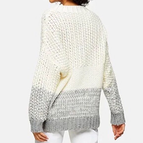 TOPSHOP chunky knit oversized sweater Cream grey. Crew neck Acrylic wool NEW! - Picture 2 of 7